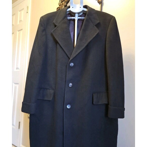 Vintage 80s 90s Cashmere Overcoat Monte Cristo Mens XL USA Black Long Trench Mob - Picture 2 of 12